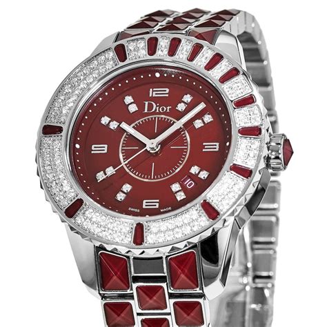 christian dior red watch|Dior diamond bezel watch.